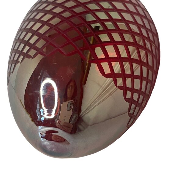 Christmas jumbo glass silver egg ornament red etching metal finial India 8" - Picture 6 of 9